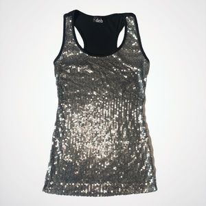Women’s Sz S Black and Silver Sequins Loosely Fitted Tank Top
